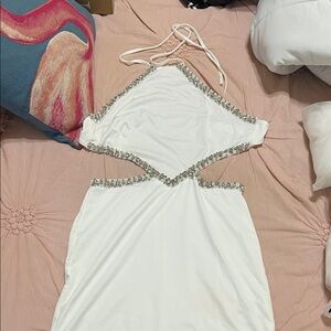 SHEIN White Mini Dress with Silver Accents